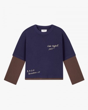 Nude Project Cookie Long-sleeve T-shirt Navy / Dark Brown | US-02578FSYR