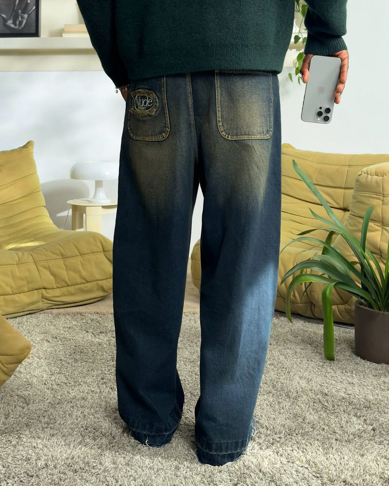 Nude Project Old Baggy Jeans Dark Blue | US-10394SMIA