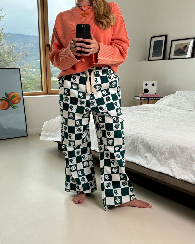 Nude Project Peace Checkered Pants Green / White | US-43869PNKW