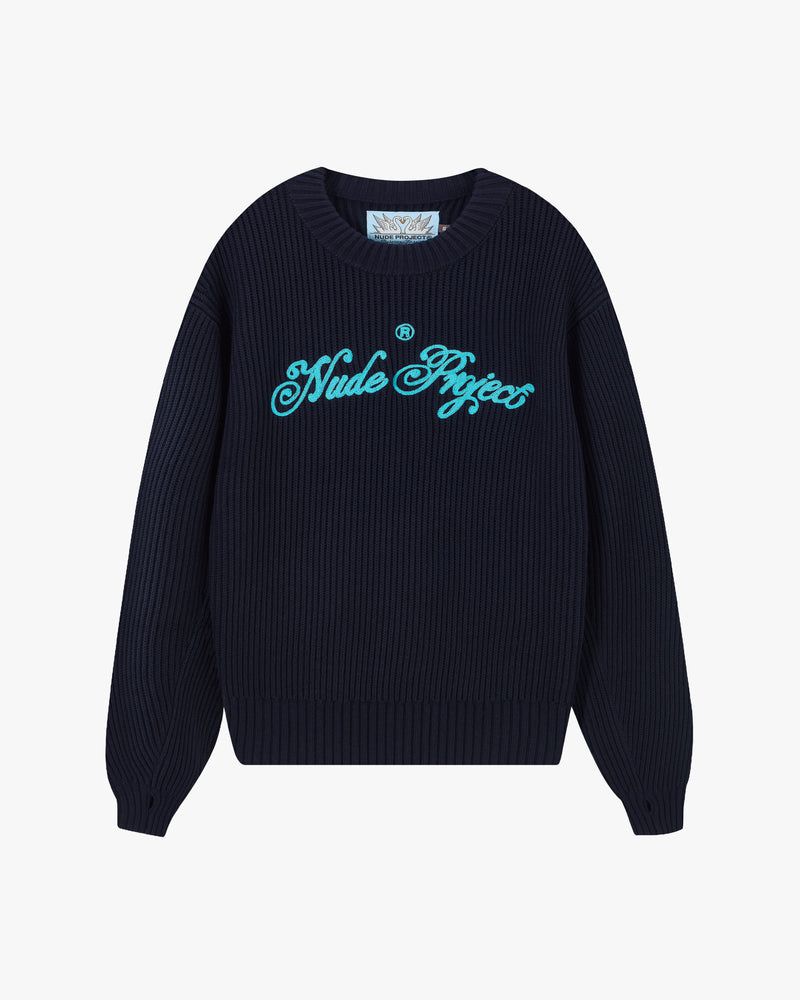 Nude Project Script Sweater Navy | US-52739IHRK
